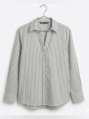 Satin Feel Oversized Zara Vertical Stripe Black White Button Down Size XL